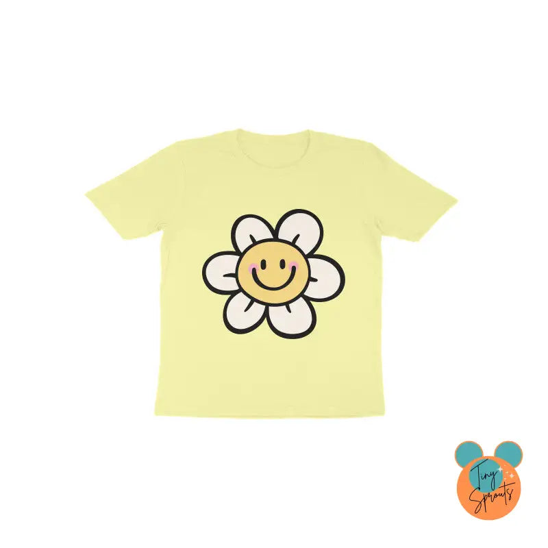 TinySprout’s Toddlers T-shirt - Smiling Flower - Butter Yellow / 1 - baby clothing set