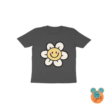 TinySprout’s Toddlers T-shirt - Smiling Flower - Charcoal Grey / 1 - baby clothing set