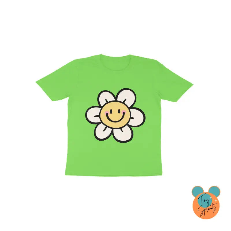 TinySprout’s Toddlers T-shirt - Smiling Flower - Liril Green / 1 - baby clothing set