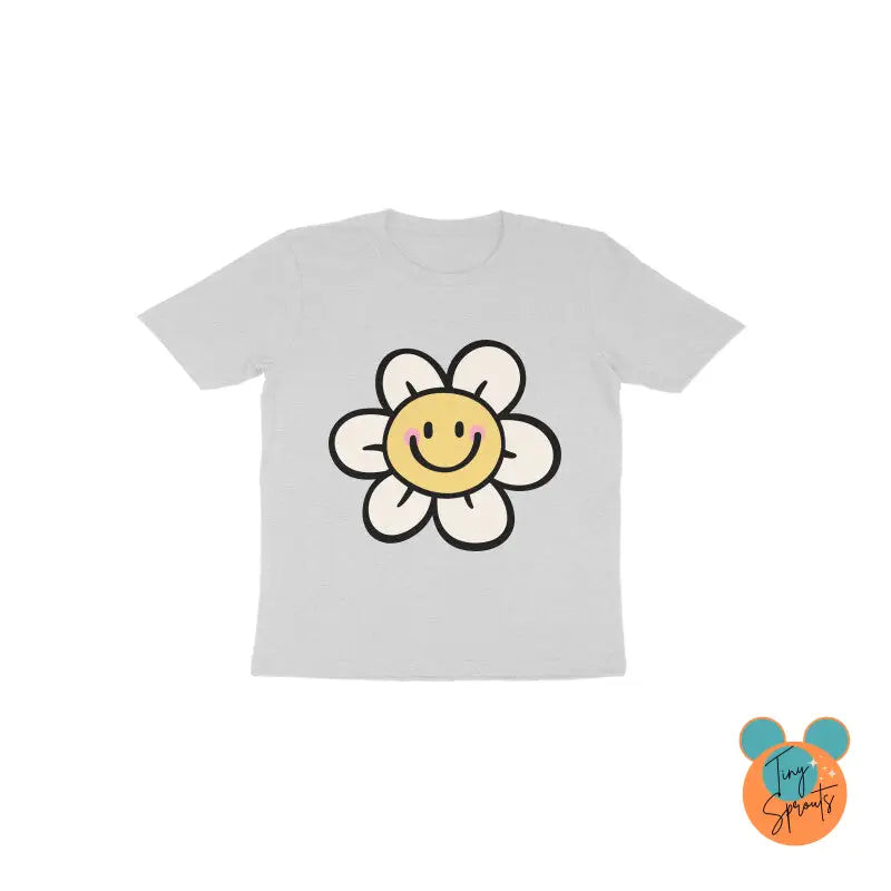 TinySprout’s Toddlers T-shirt - Smiling Flower - Melange Grey / 1 - baby clothing set