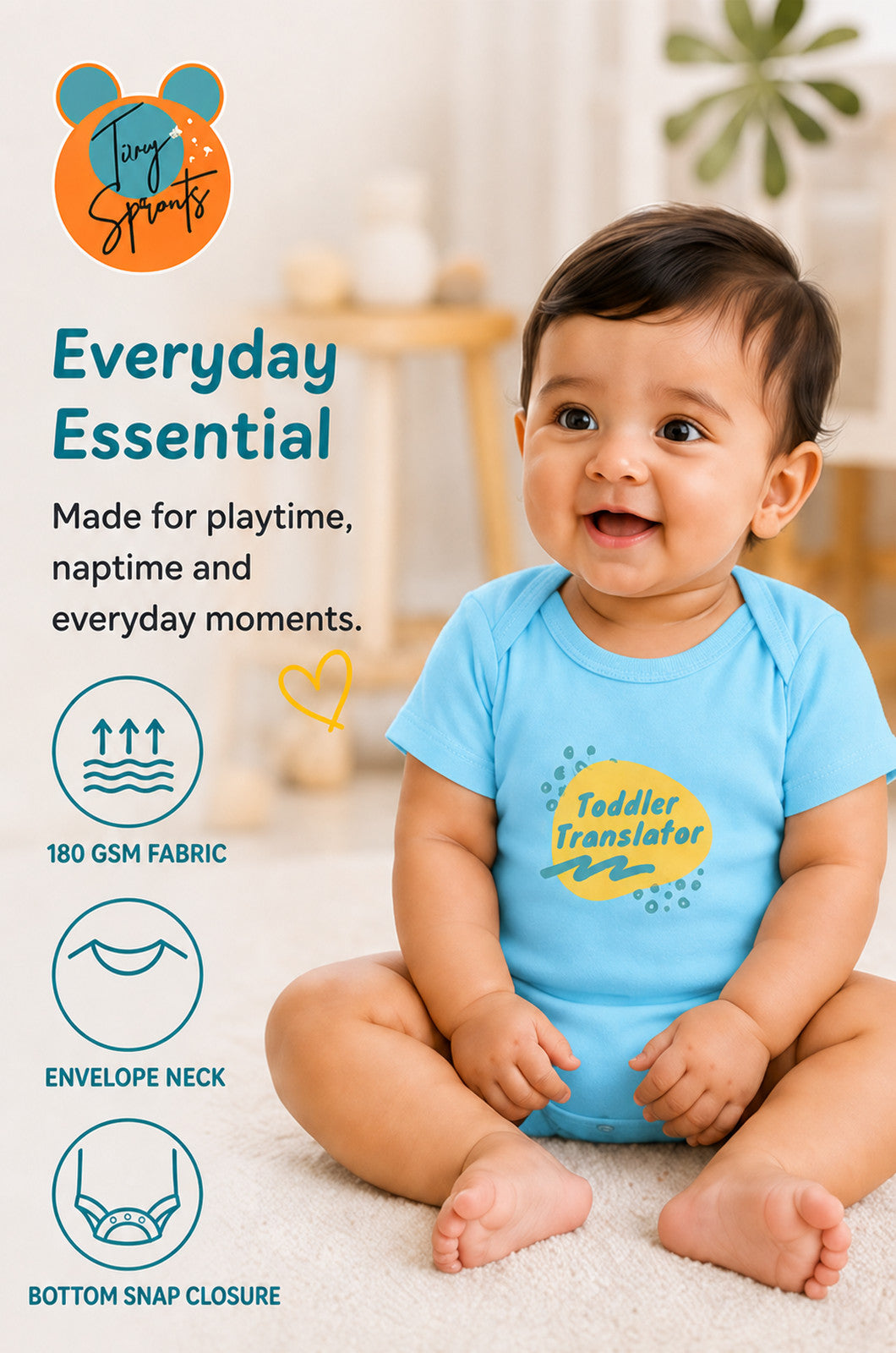 Toddler Translator baby onesie detail 3