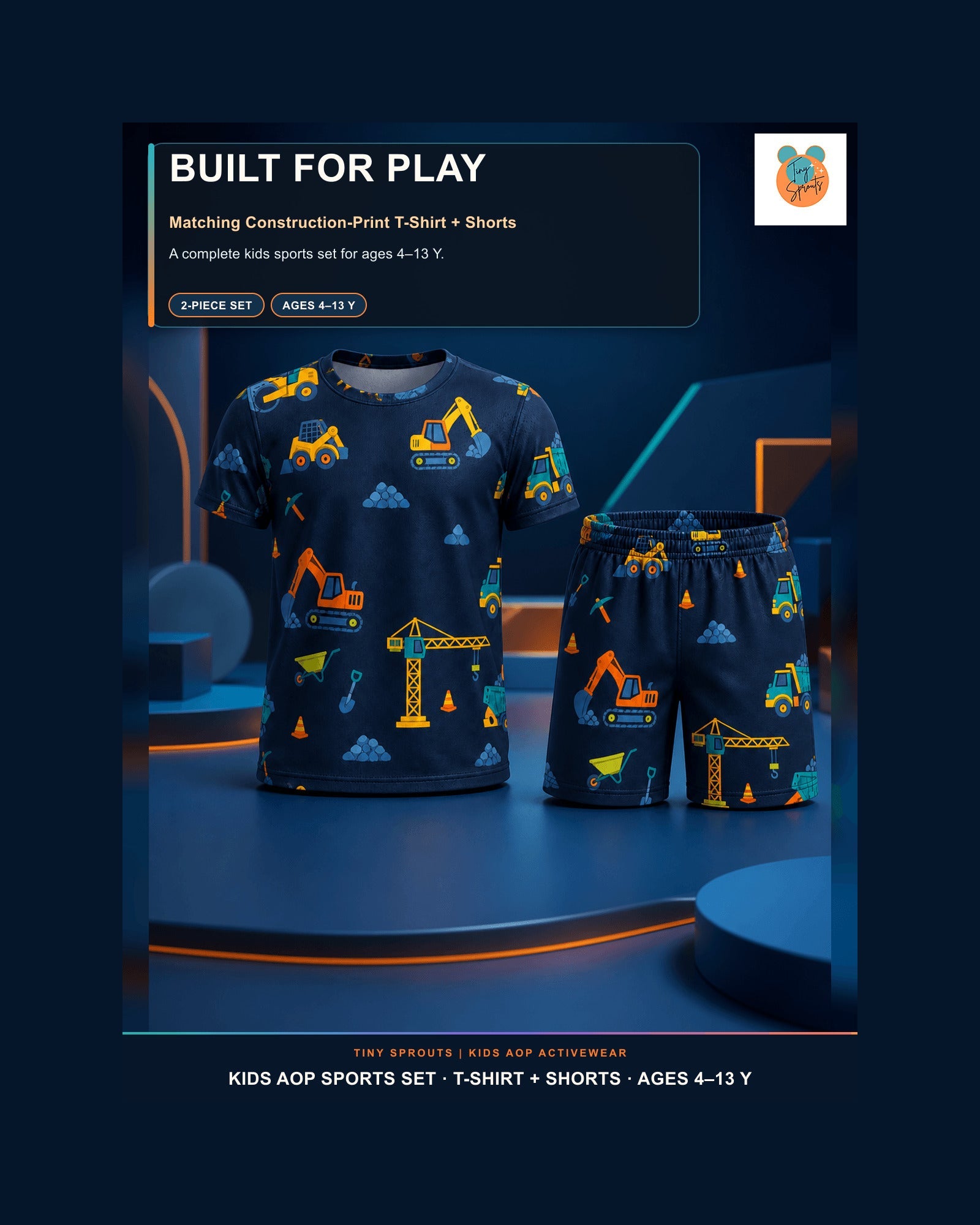 Tiny Sprouts Construction Night Shift Kids AOP Sports Set - detail 1 of 8