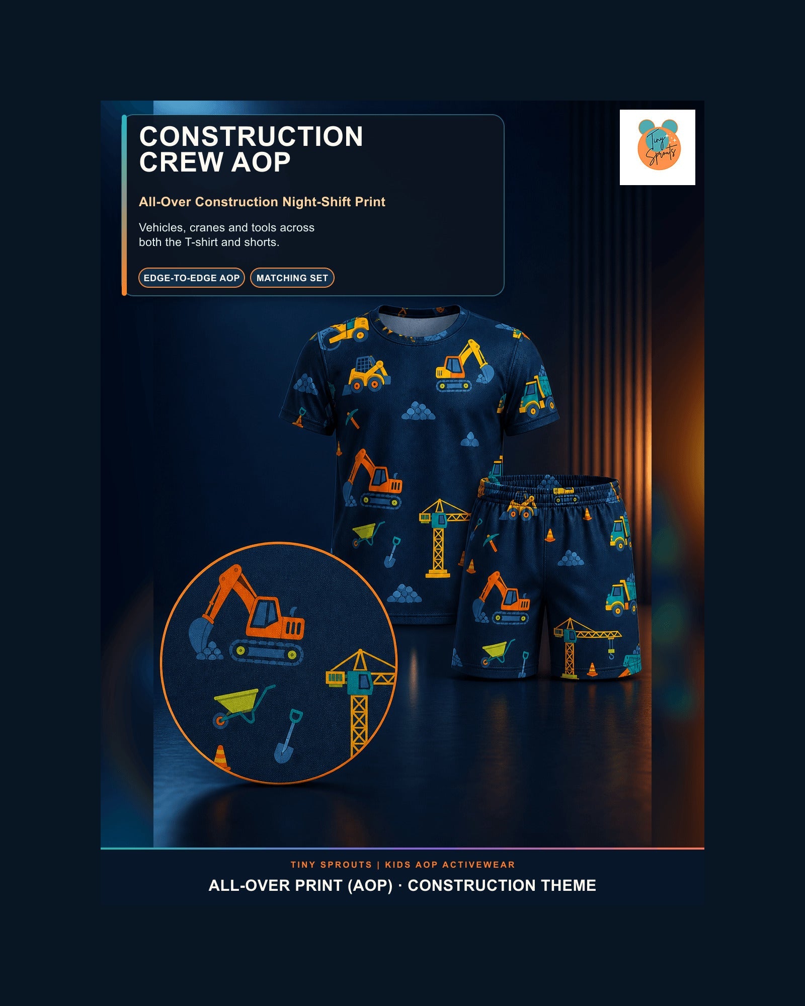 Tiny Sprouts Construction Night Shift Kids AOP Sports Set - detail 4 of 8