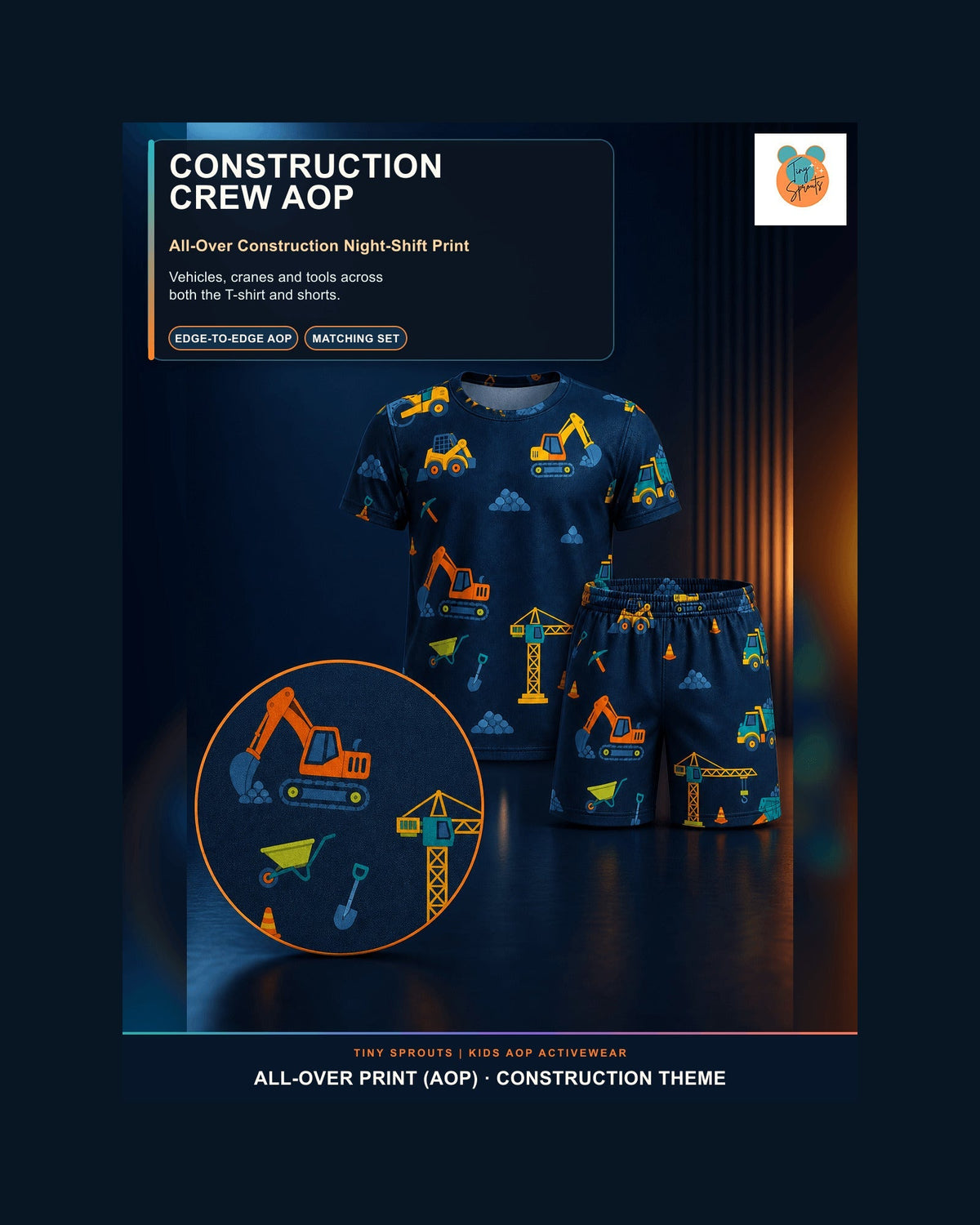 Kids AOP Sports T-Shirt - Construction Night Shift - detail 4 of 8