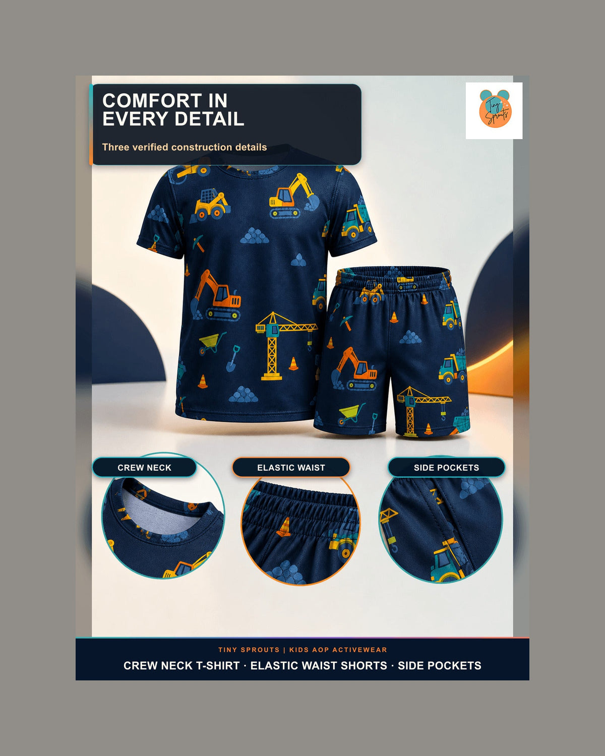 Tiny Sprouts Construction Night Shift Kids AOP Sports Set - detail 5 of 8