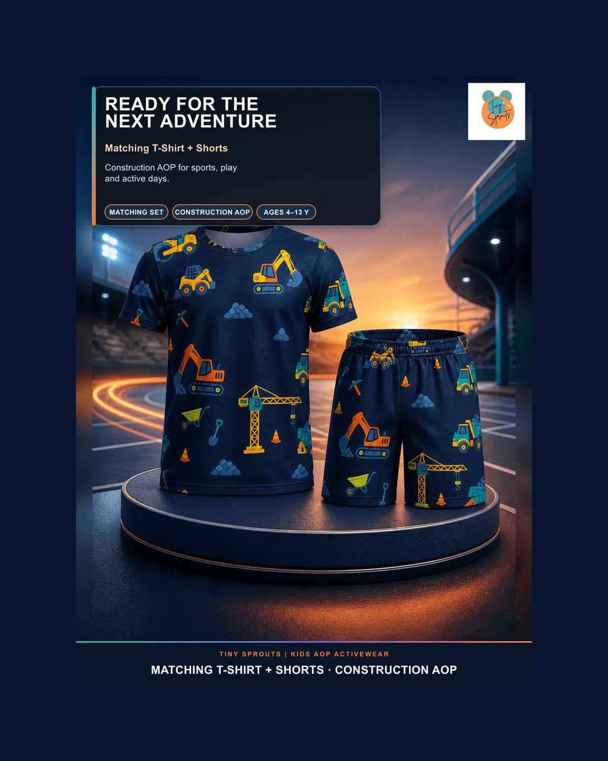 Tiny Sprouts Construction Night Shift Kids AOP Sports Set - detail 8 of 8