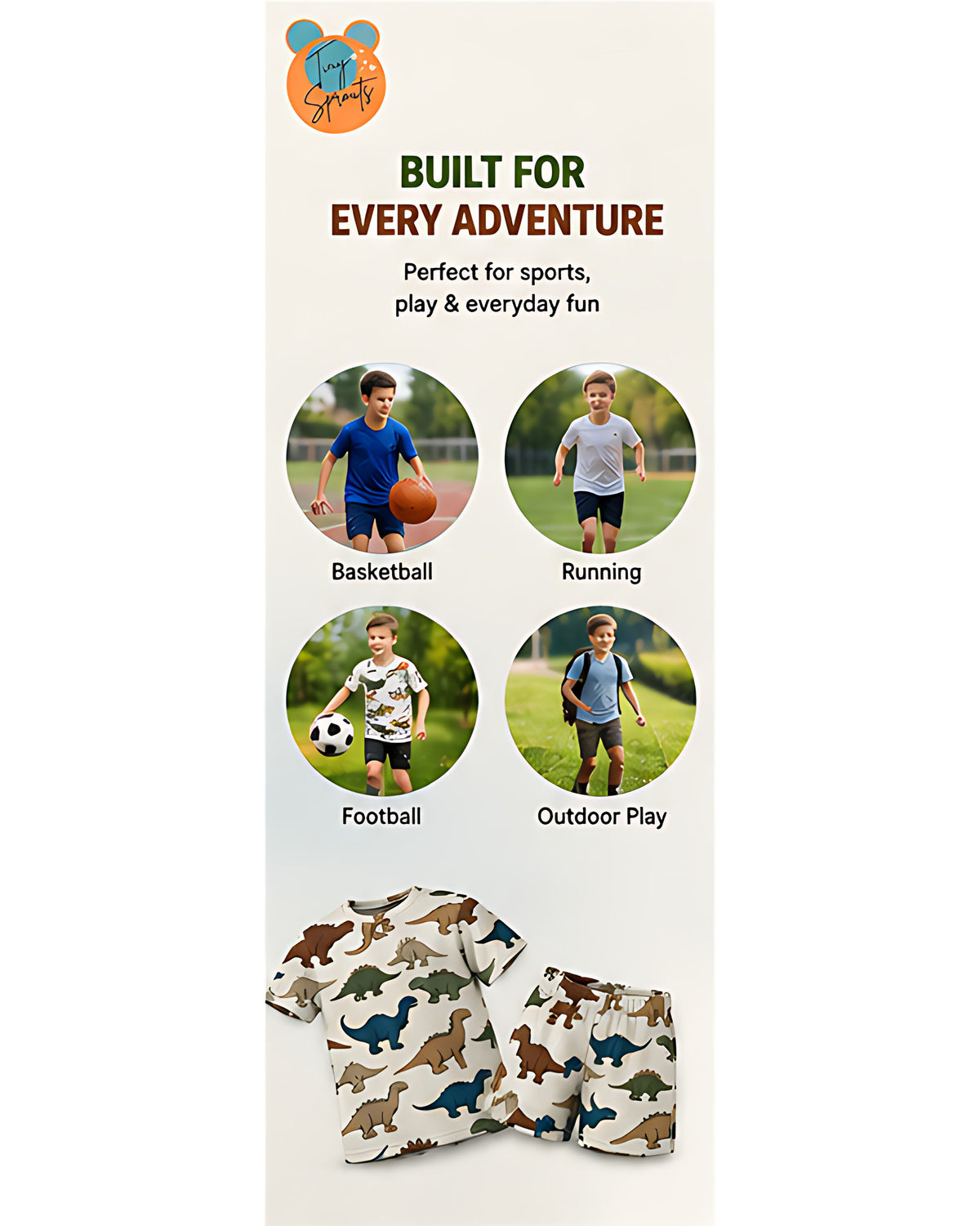 Tiny Sprouts Dino Kids AOP Sports Set - detail 3 of 8