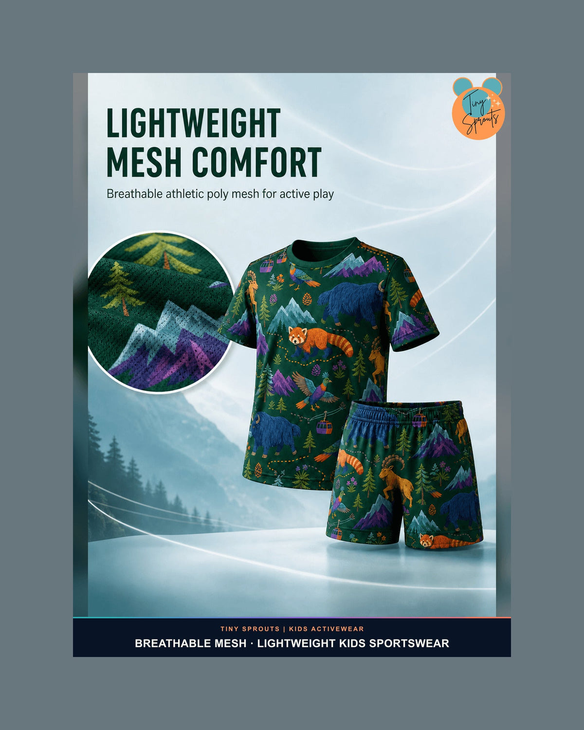 Tiny Sprouts Himalayan Trail Friends Kids AOP Sports Set - detail 2 of 8