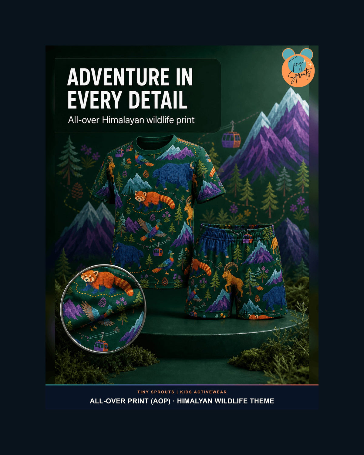 Tiny Sprouts Himalayan Trail Friends Kids AOP Sports Set - detail 4 of 8