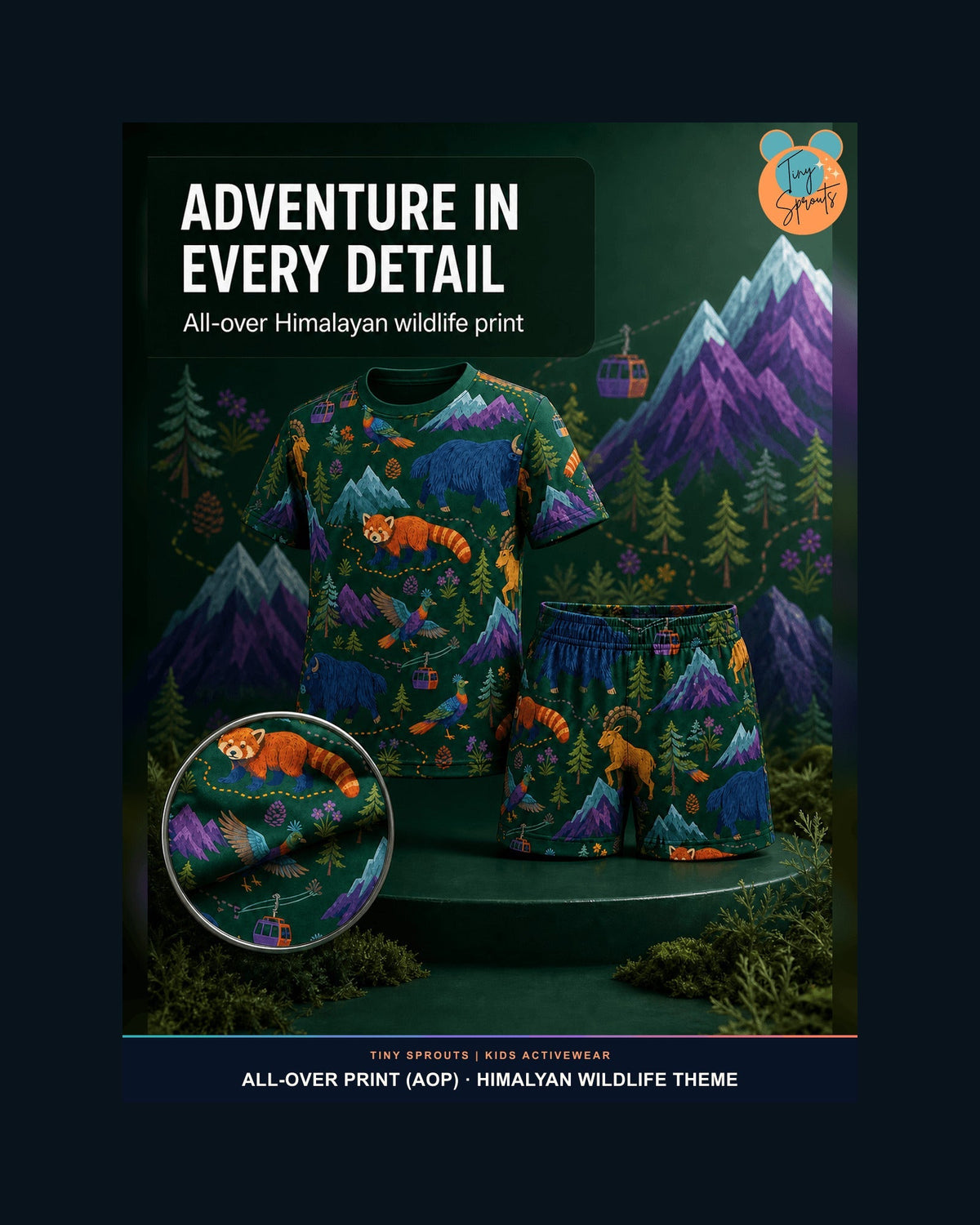 Kids AOP Sports Shorts - Himalayan Trail Friends - detail 4 of 8