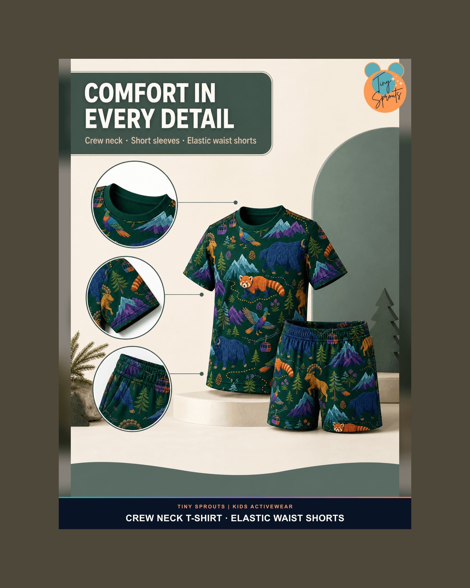 Tiny Sprouts Himalayan Trail Friends Kids AOP Sports Set - detail 5 of 8