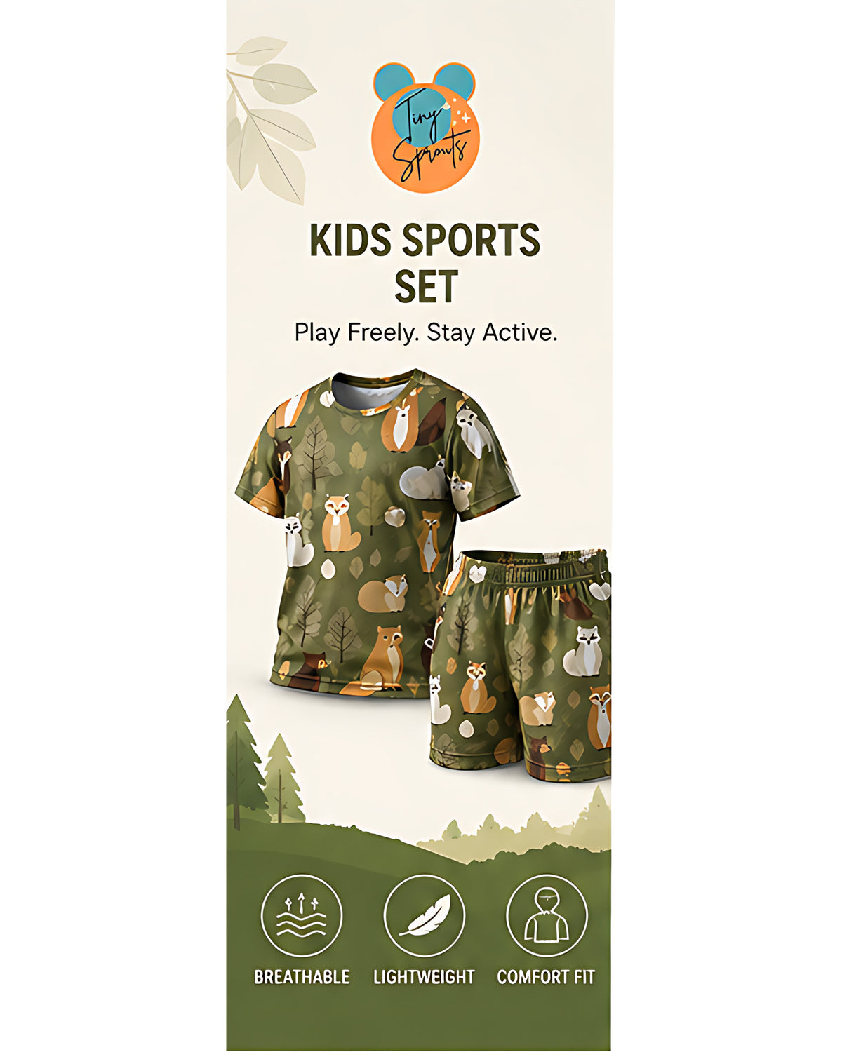Tiny Sprouts Jungle Leaf Kids AOP Sports Set - detail 1 of 8
