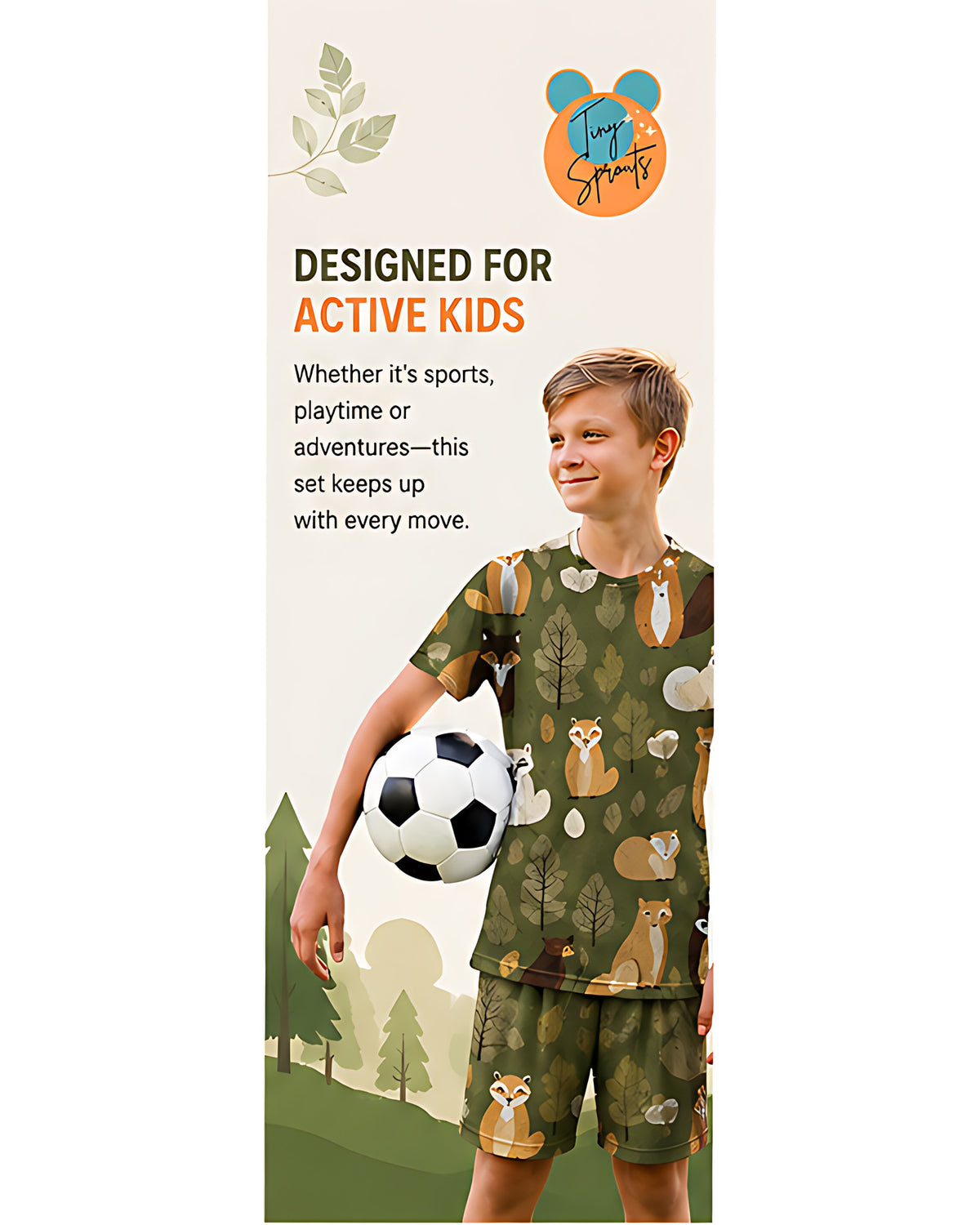 Tiny Sprouts Jungle Leaf Kids AOP Sports Set - detail 2 of 8