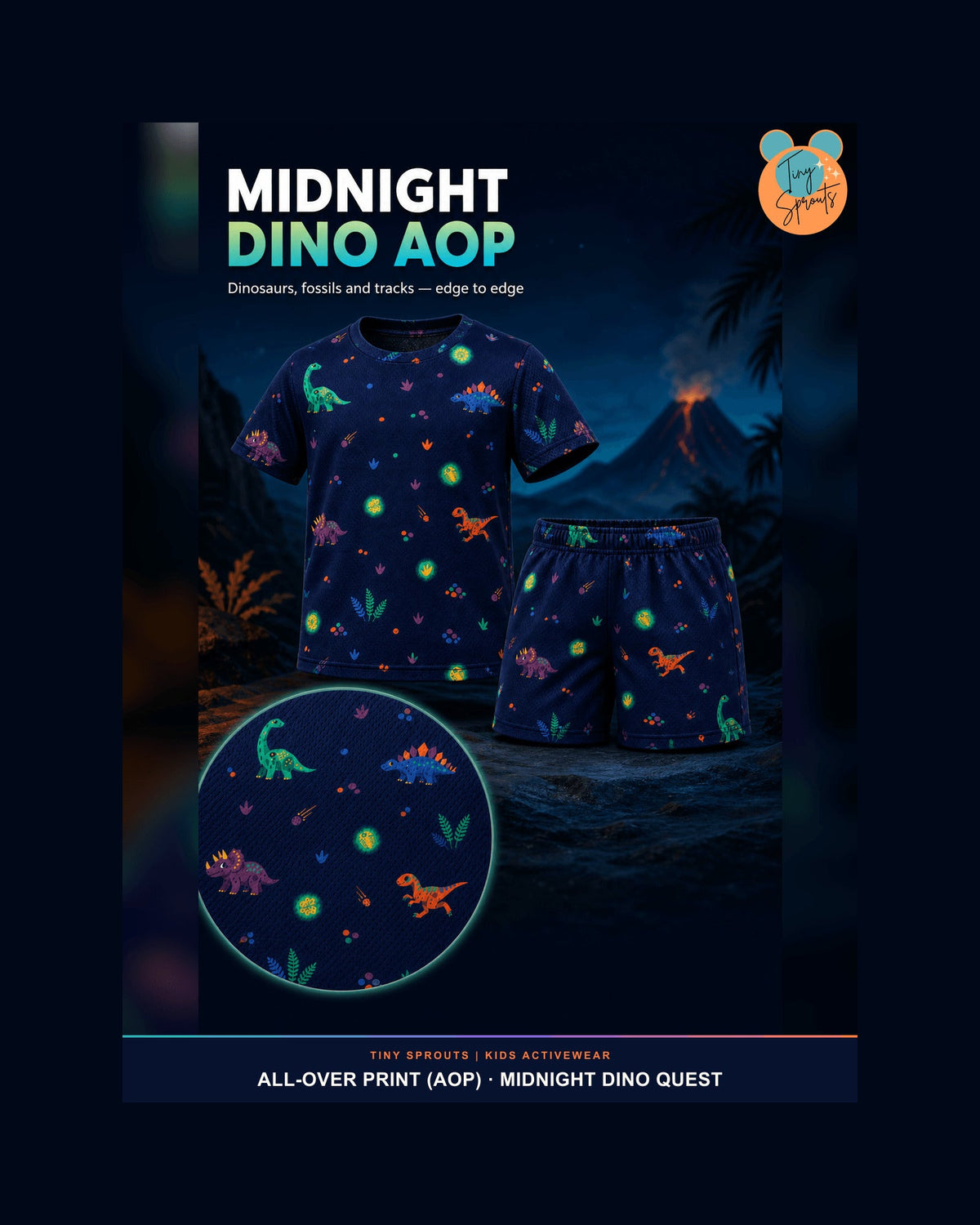 Tiny Sprouts Midnight Dino Quest Kids AOP Sports Set - detail 4 of 8
