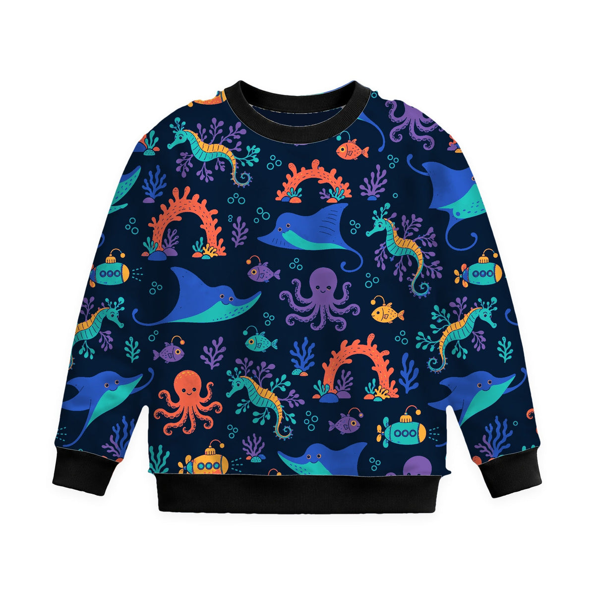 Tiny Sprouts Midnight Reef Explorers Kids Sweatshirt, front view