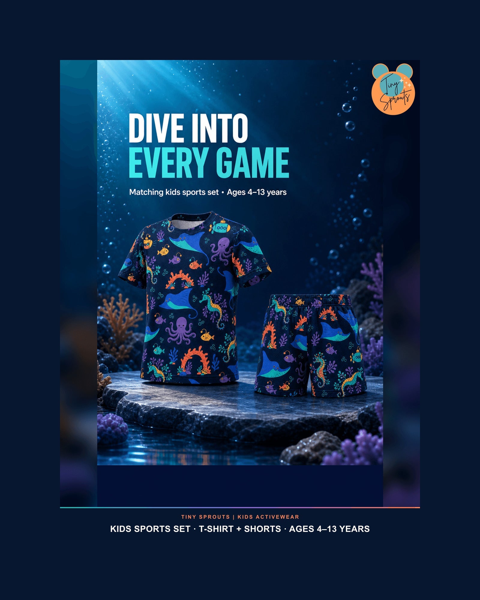 Tiny Sprouts Midnight Reef Explorers Kids AOP Sports Set - detail 1 of 8