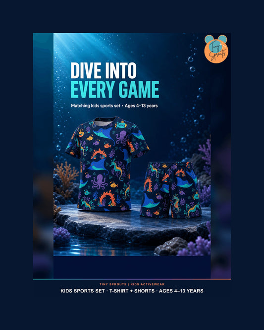 Tiny Sprouts Midnight Reef Explorers Kids AOP Sports Set - detail 1 of 8
