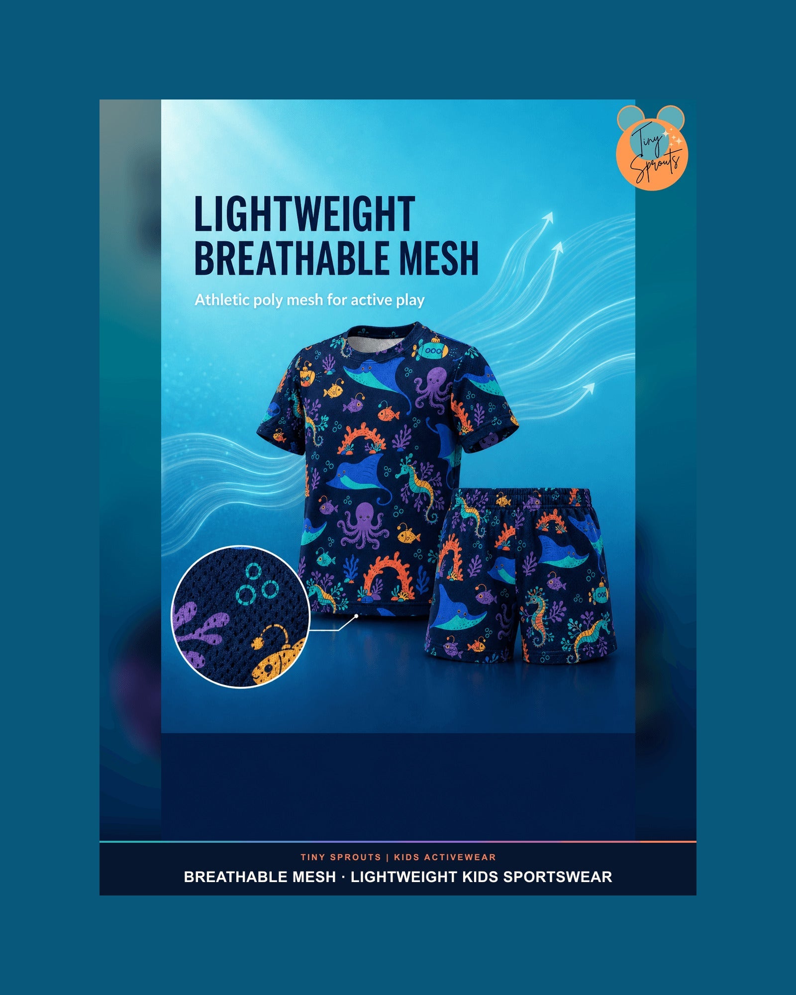 Tiny Sprouts Midnight Reef Explorers Kids AOP Sports Set - detail 2 of 8
