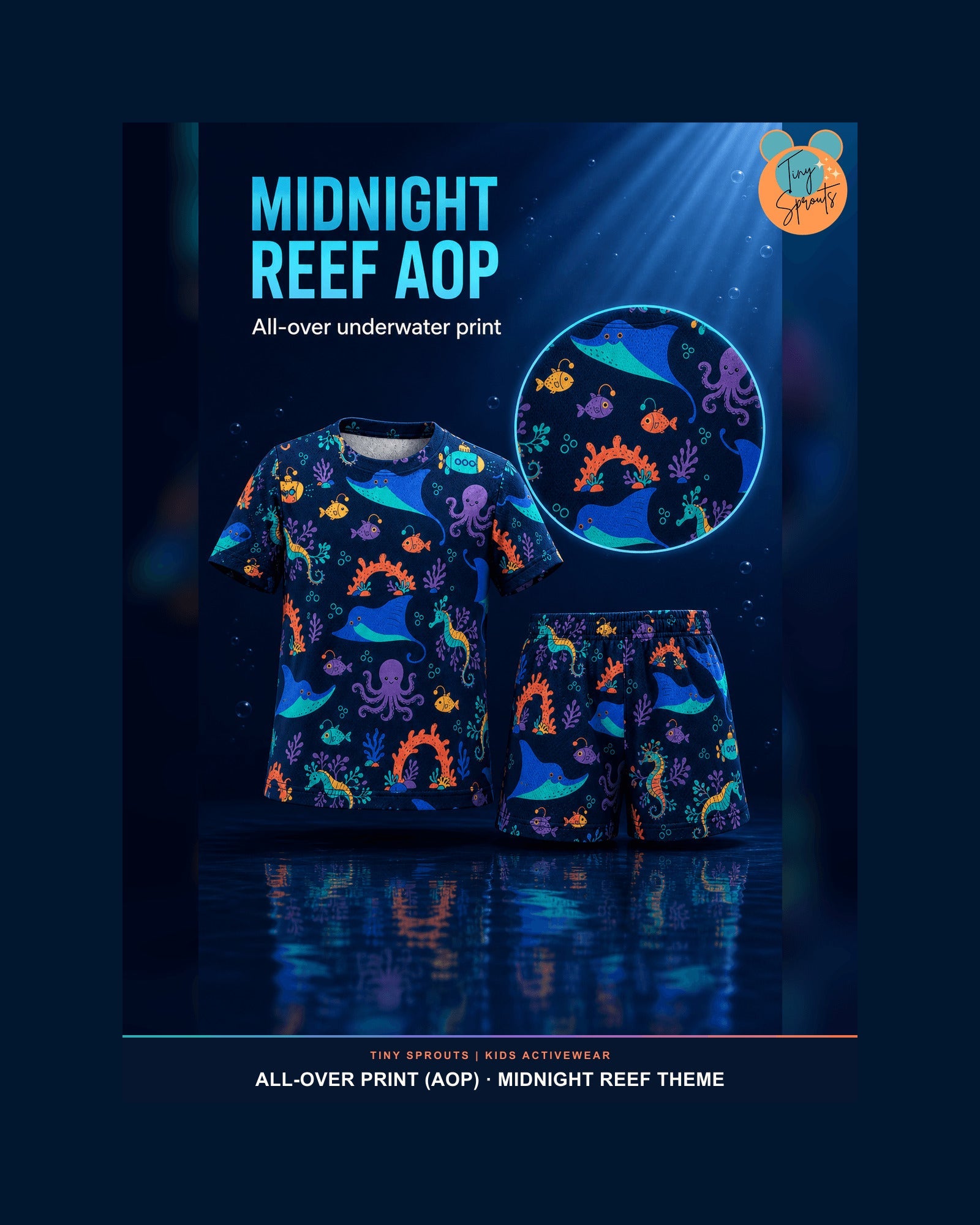 Tiny Sprouts Midnight Reef Explorers Kids AOP Sports Set - detail 4 of 8