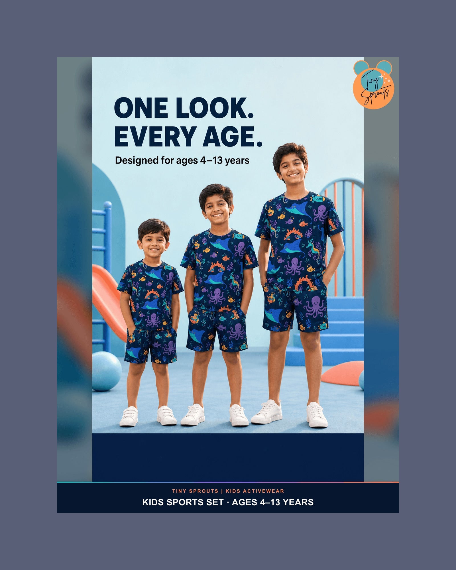 Tiny Sprouts Midnight Reef Explorers Kids AOP Sports Set - detail 7 of 8