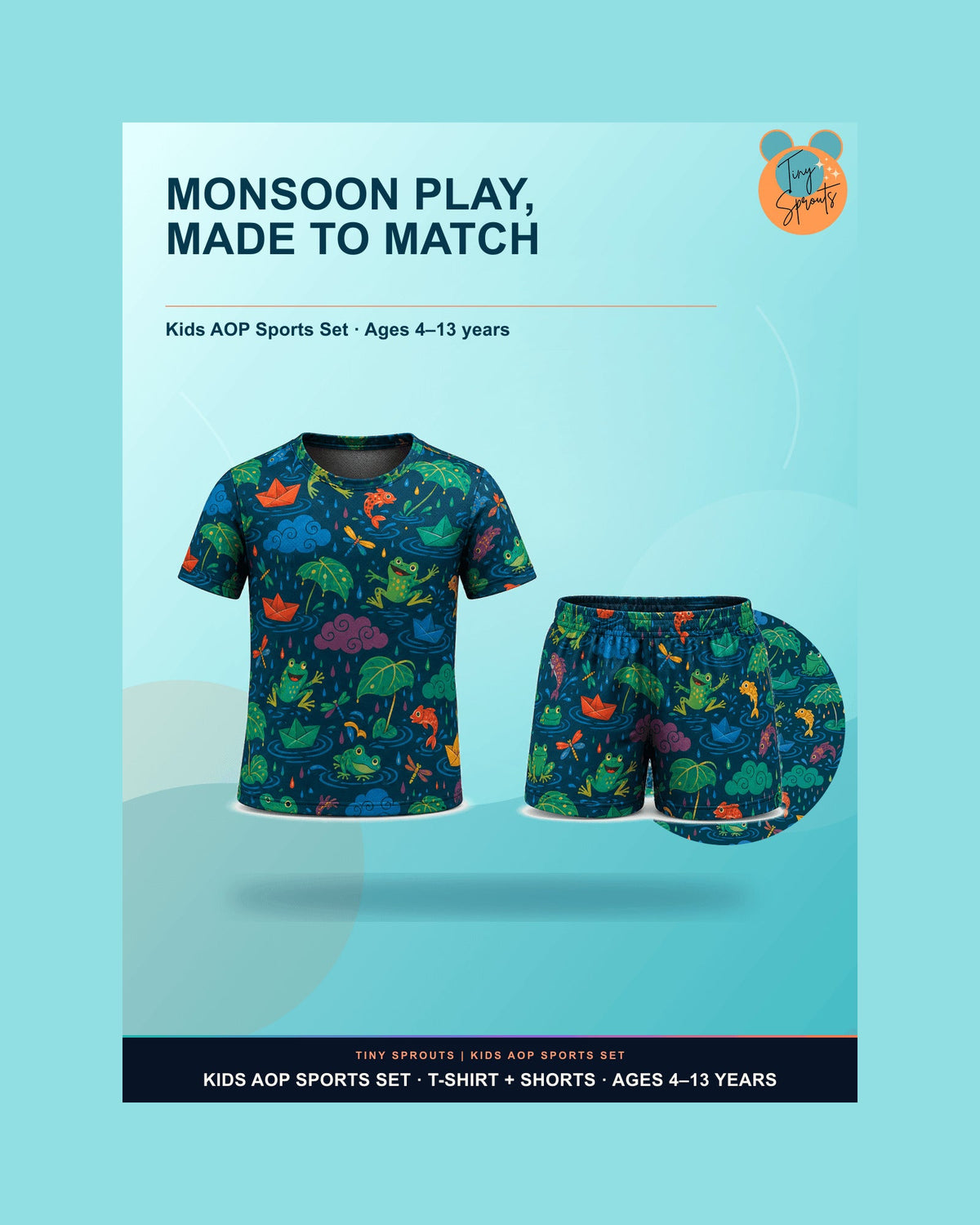 Tiny Sprouts Monsoon Puddle Adventure Kids AOP Sports Set - detail 1 of 8