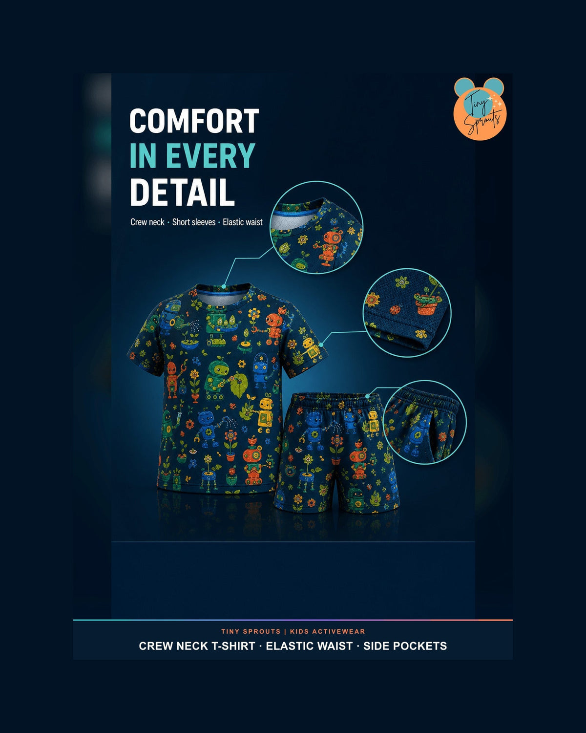 Kids AOP Sports Shorts - Robot Garden Lab - detail 5 of 8