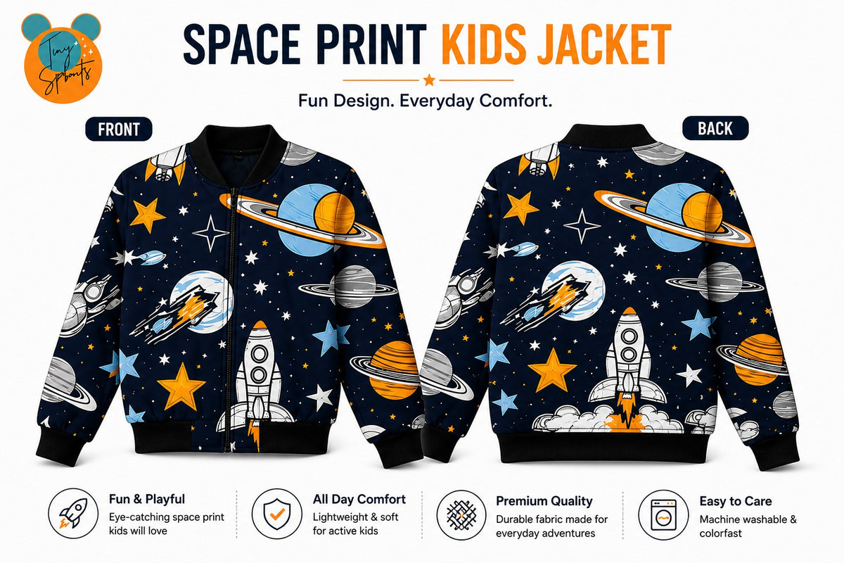 Space & Star Bomber Jacket – front and back view