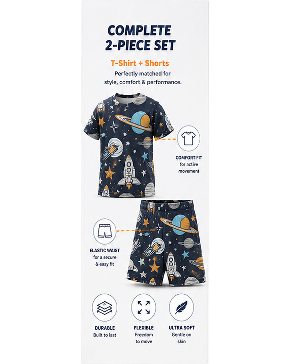 Tiny Sprouts Space & Star Kids AOP Sports Set - detail 3 of 8