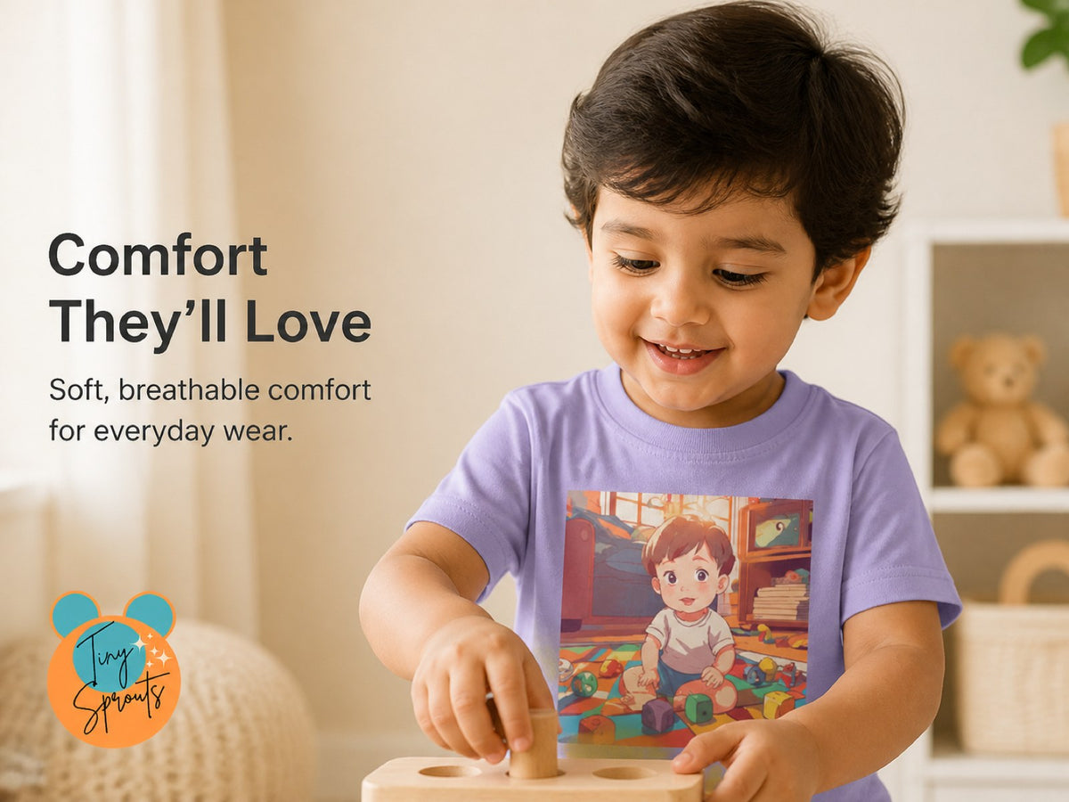 Tiny Sprouts Boy with Toys Toddler T-Shirt – comfort and fabric