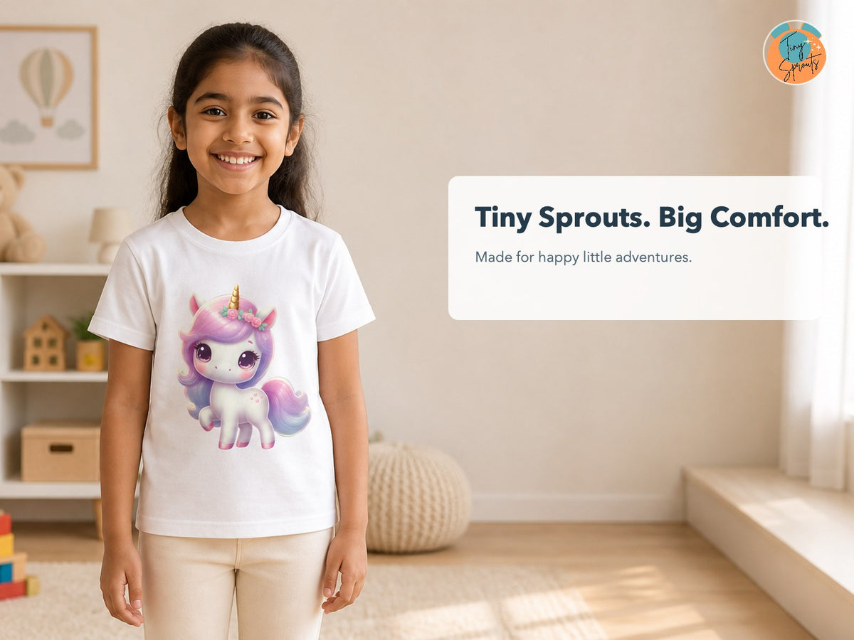 Tiny Sprouts Cute Unicorn Kids T-Shirt – lifestyle