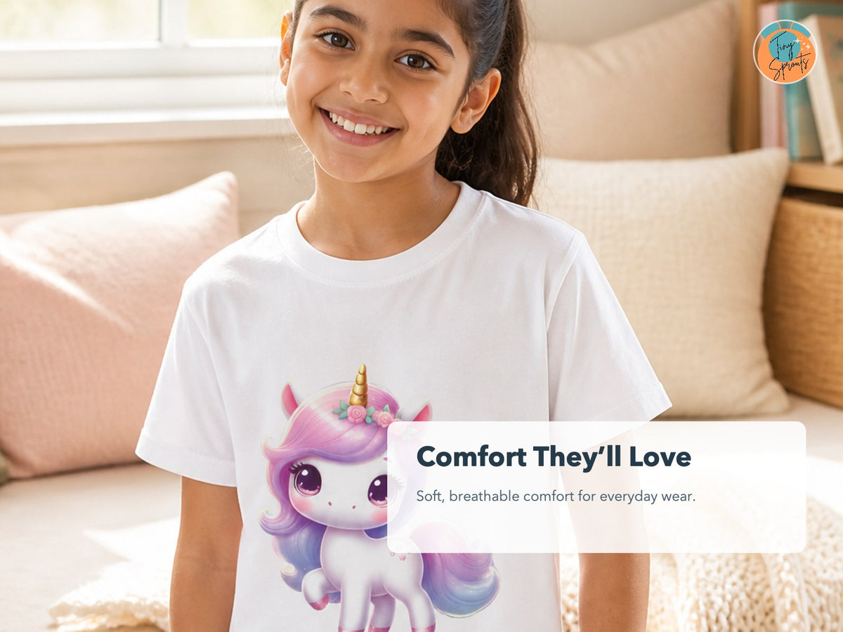 Tiny Sprouts Cute Unicorn Kids T-Shirt – comfort and fabric