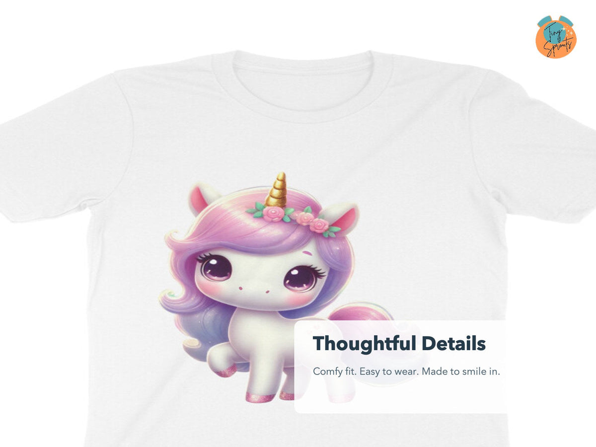Tiny Sprouts Cute Unicorn Kids T-Shirt – detail close-ups
