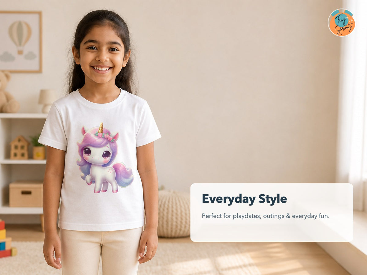 Tiny Sprouts Cute Unicorn Kids T-Shirt – everyday styling