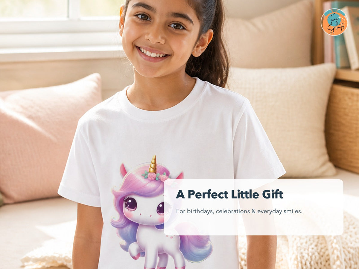 Tiny Sprouts Cute Unicorn Kids T-Shirt – gift-ready