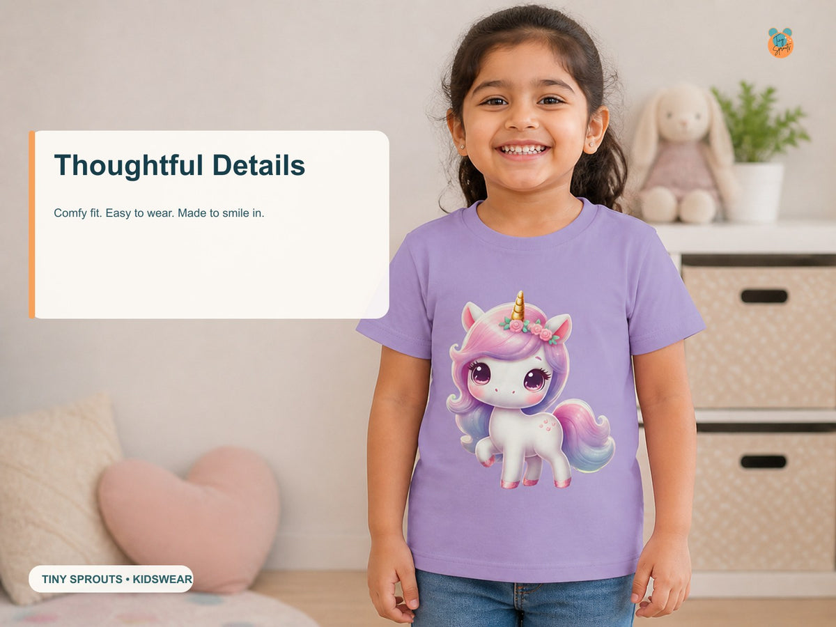 Tiny Sprouts Cute Unicorn Toddler T-Shirt – detail close-ups