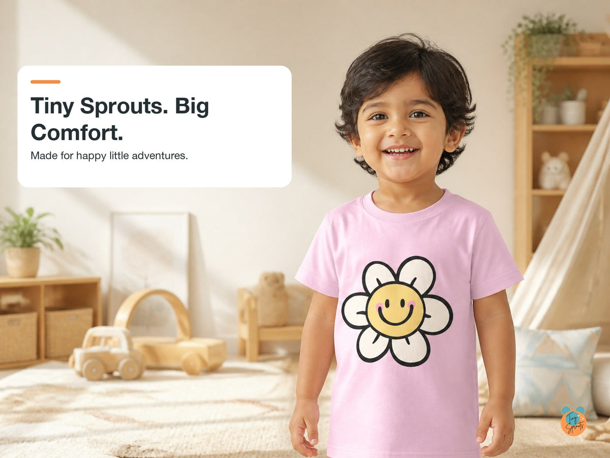 Tiny Sprouts Smiling Flower Toddler T-Shirt – lifestyle