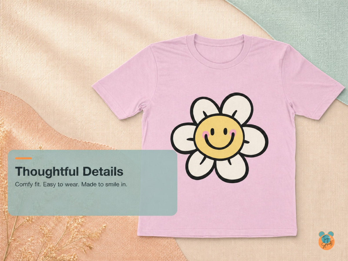 Tiny Sprouts Smiling Flower Toddler T-Shirt – detail close-ups