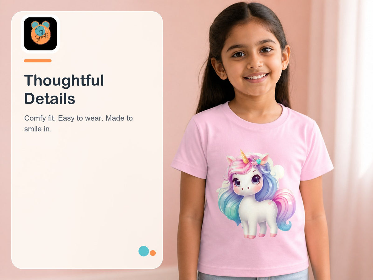 Tiny Sprouts Unicorn T-Shirt for Kids – detail close-ups