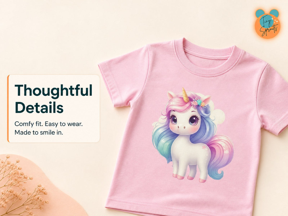 Tiny Sprouts Unicorn T-Shirt for Toddlers – detail close-ups